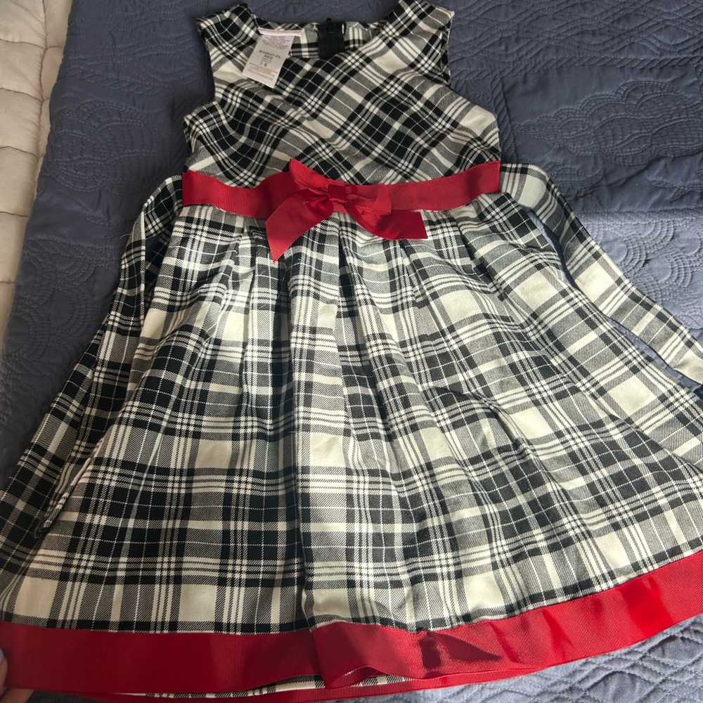 Plaid Kids Dress with Red Accents